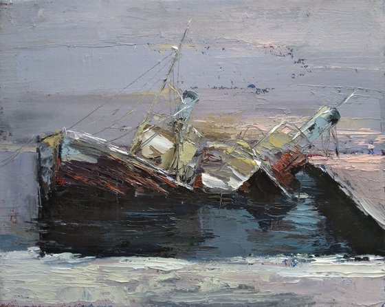 Sinking ship(24x30cm, oil painting, ready to hang)
