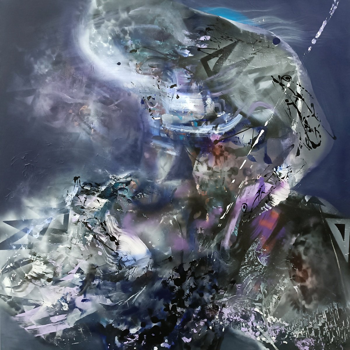 Surrealistic Portrait Acrylic Painting By Kloska Ovidiu, 47 X 47", Chimera Rider After Batle, Original Artwork