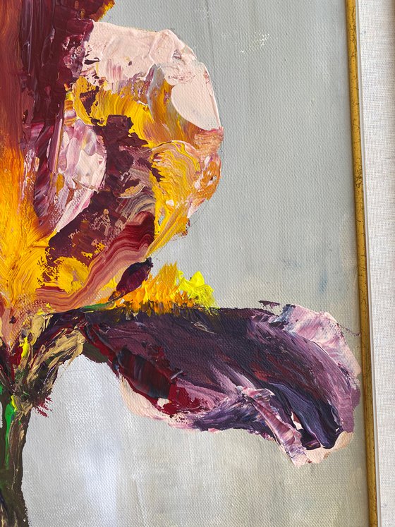 Iris in maroon original painting on canvas acrylic flowers