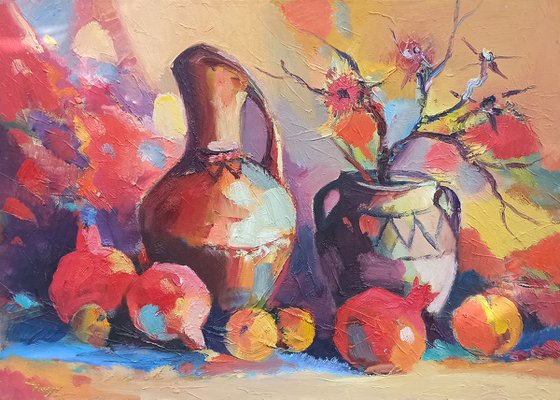 Still life with pitcher and jug (50x70cm, oil painting,  ready to hang)