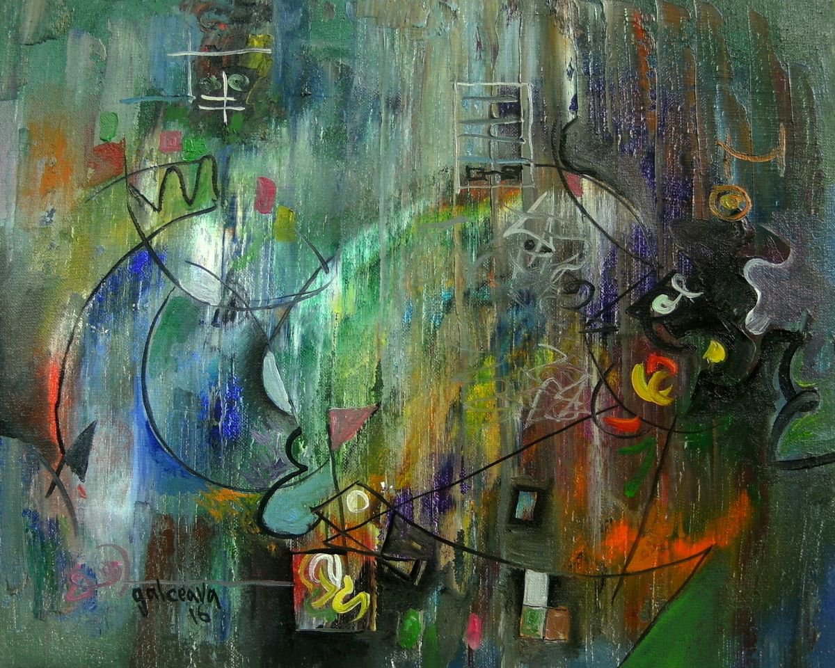 Abstract Oil Painting By Constantin Galceava, 20 X 16, Rainy Mood, Original Artwork