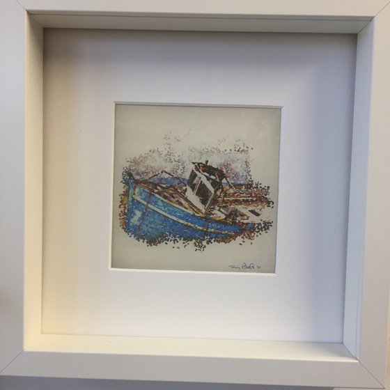 Miniature watercolour on silk - 'Blue Boat'