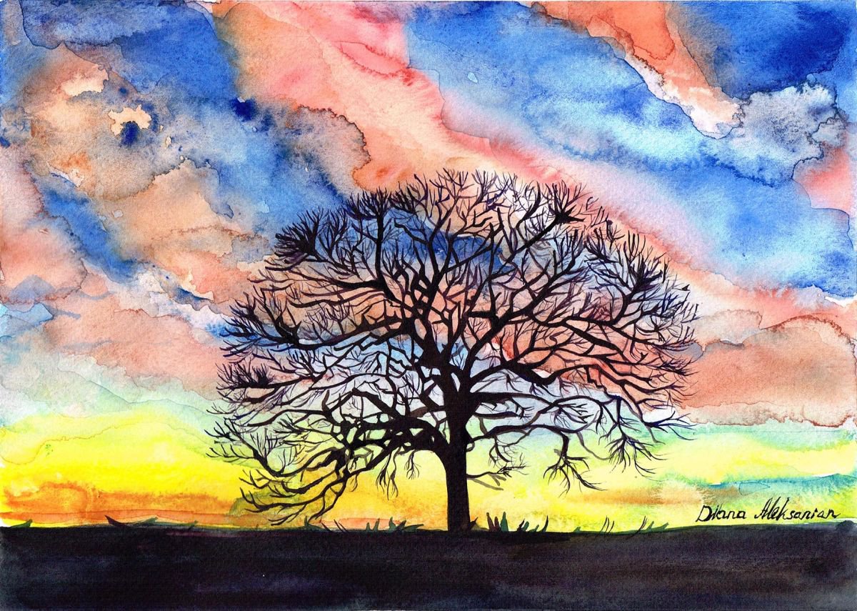 Lonely Tree in Sunset by Diana Aleksanian