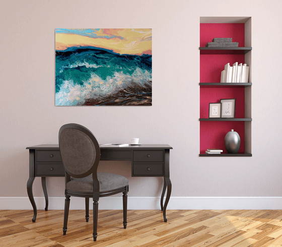 Seascape "Sunset over the sea"  Large Painting