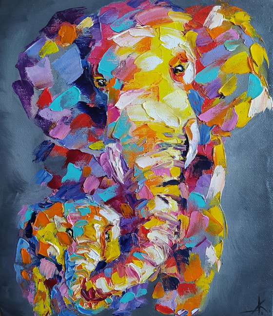 Motherly love - elephants, mother, elephant, mother's love, Africa, love, animals, gift for mother, oil painting, Impressionism, palette knife, gift.