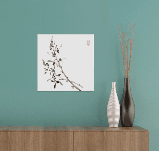 Black & white orchid - Oriental Chinese Ink Painting