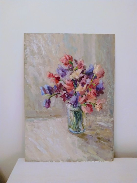 Sweet-peas. Original oil painting