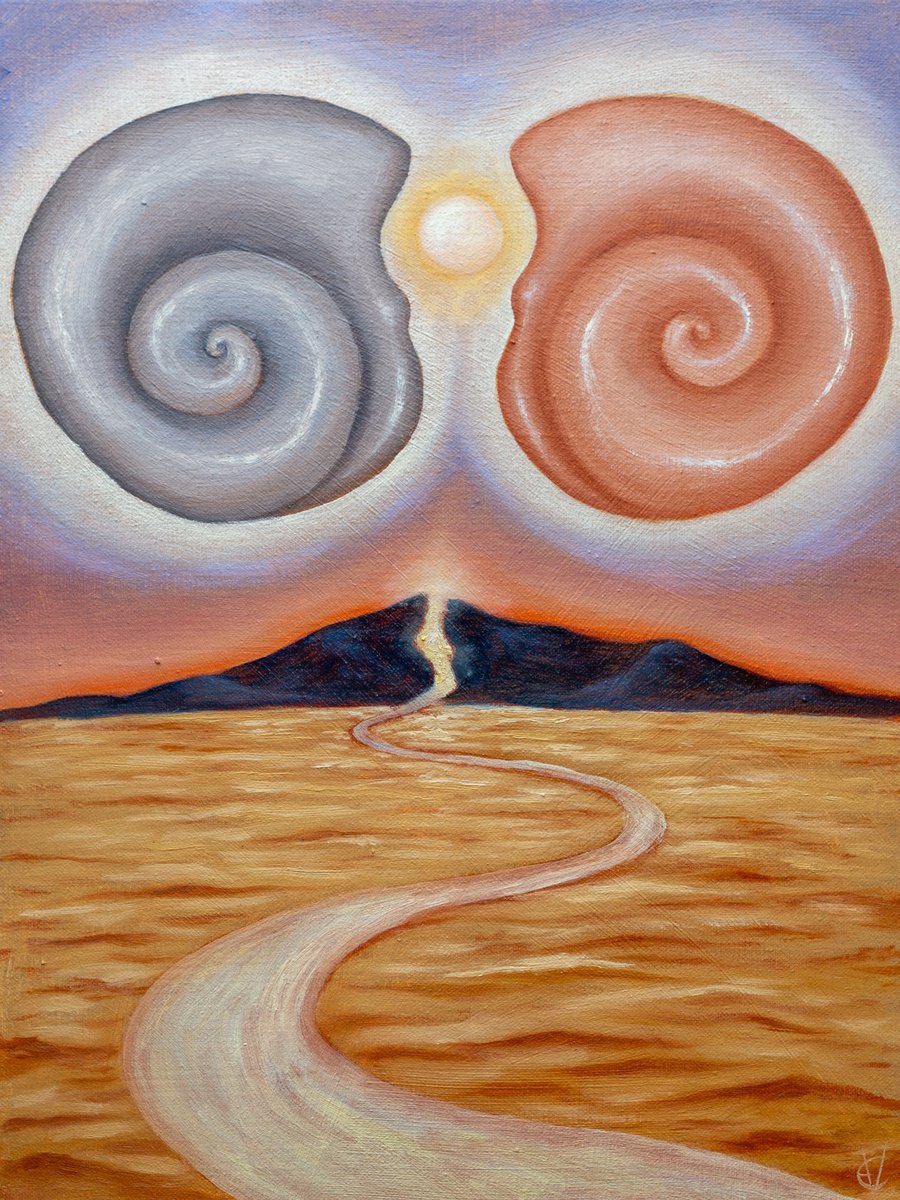 Surrealistic Landscape Oil Painting By Eve Devore, 9 X 12, Active Listening, Original Artwork