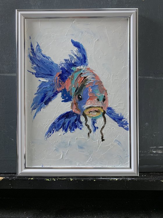 Blue whimsical Koi fish.