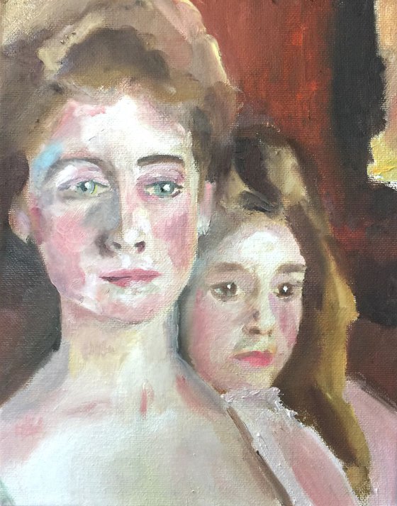 12x9 Oil Study Of John Singer Sargent john "Mrs Fiske Warren and Her Daughter Rachel.