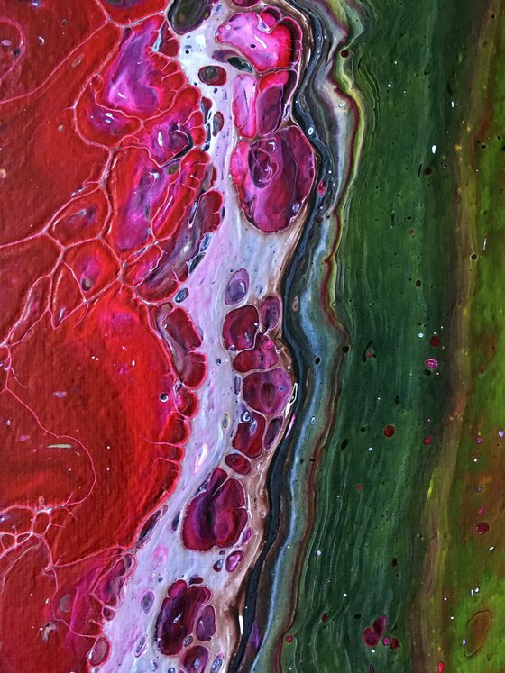 "Beautiful Mutation" - FREE USA SHIPPING - Original Abstract PMS Fluid Acrylic Painting, Framed - 16 x 20 inches