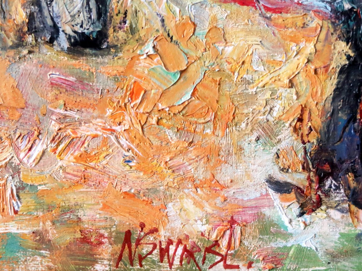 Impressionistic Landscape Oil Painting By Nikifor Swiristuhin, 10 X 8", Trees Above The River., Original Artwork