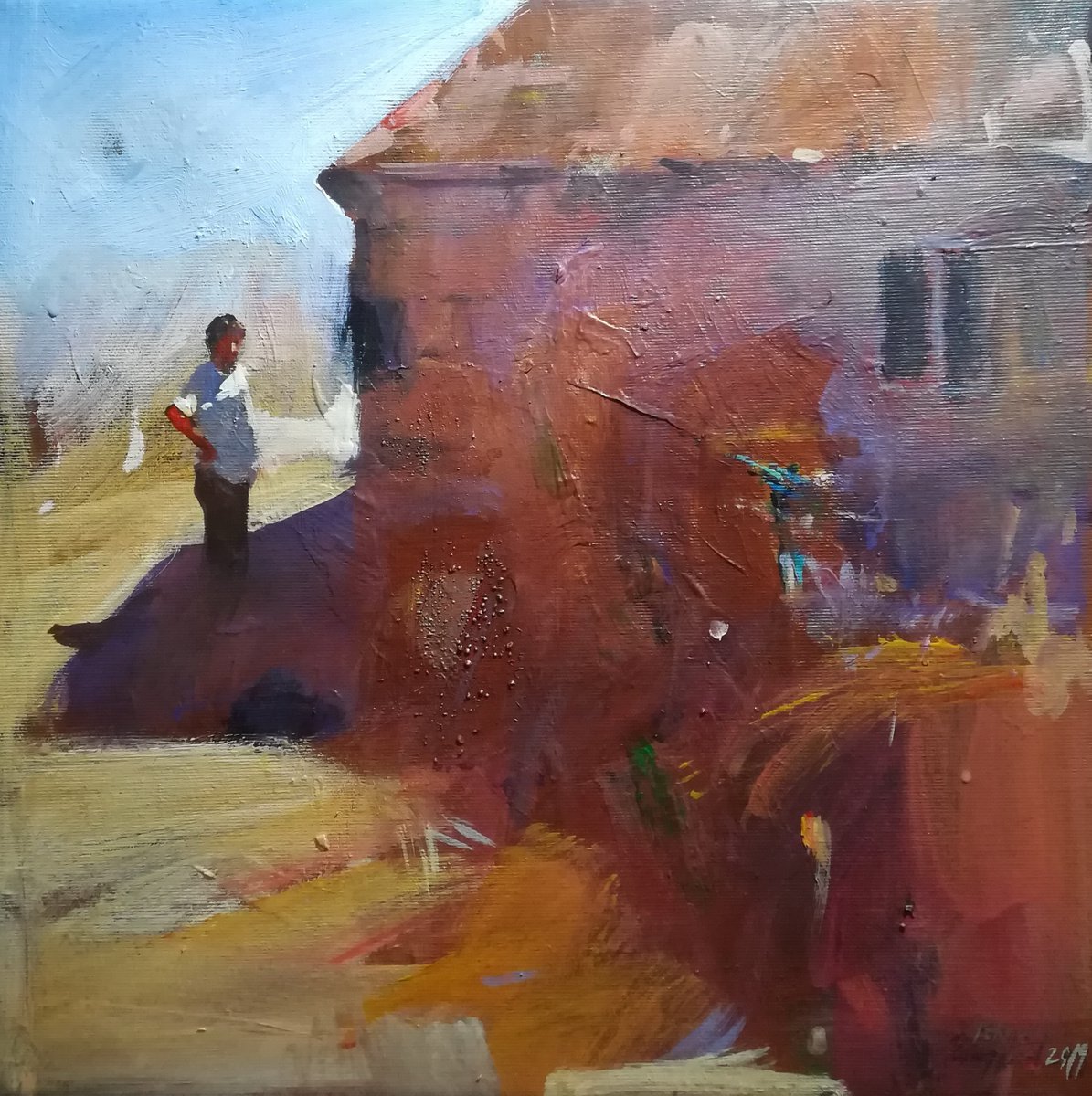 Expressive Landscape Acrylic Painting By Robert Kormos, 15 X 15", Noon, Original Artwork