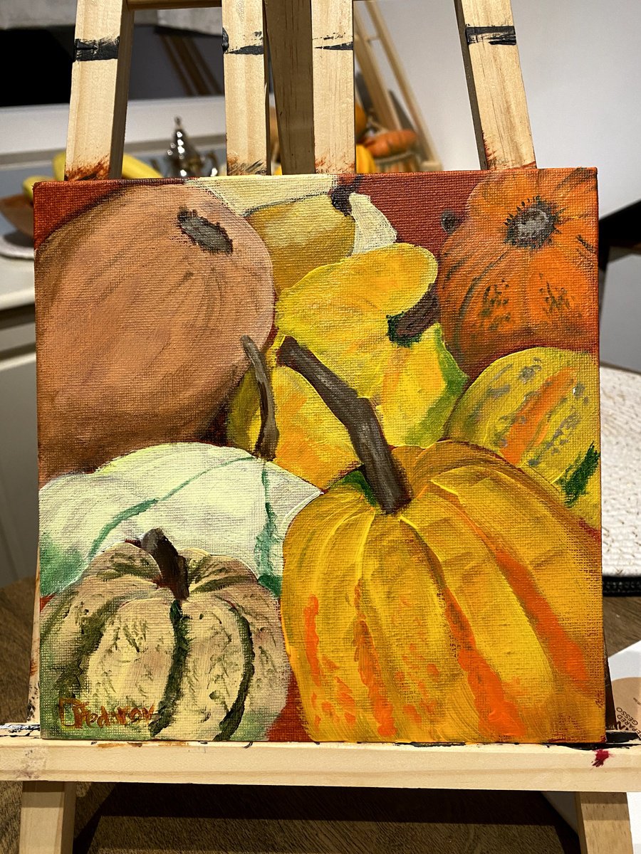 Impressionistic Still Life Acrylic Painting By Dmitry Fedorov, 8 X 8, Pumpkin Still Life, Original Artwork