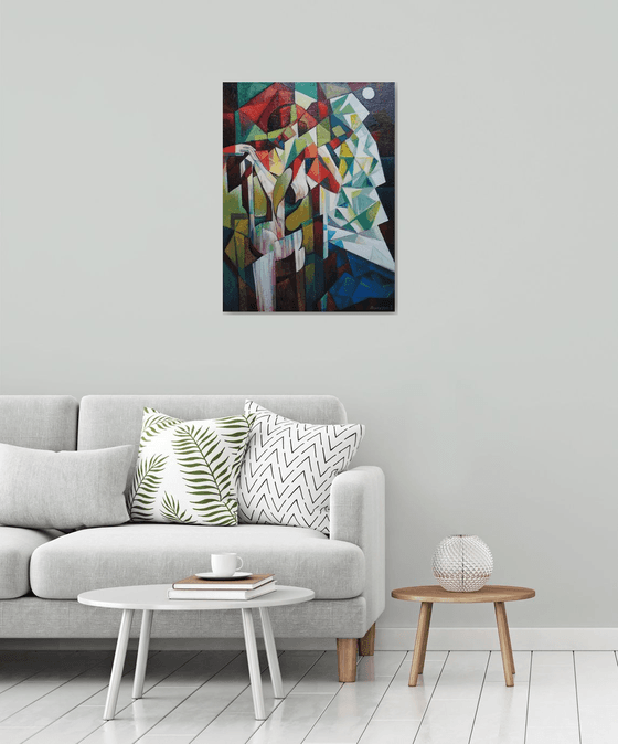 At the window (60x80cm,  oil painting, ready to hang)