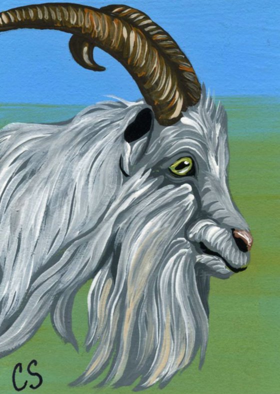 ACEO ATC Original Painting Billy Goat Farm Animal Art-Carla Smale