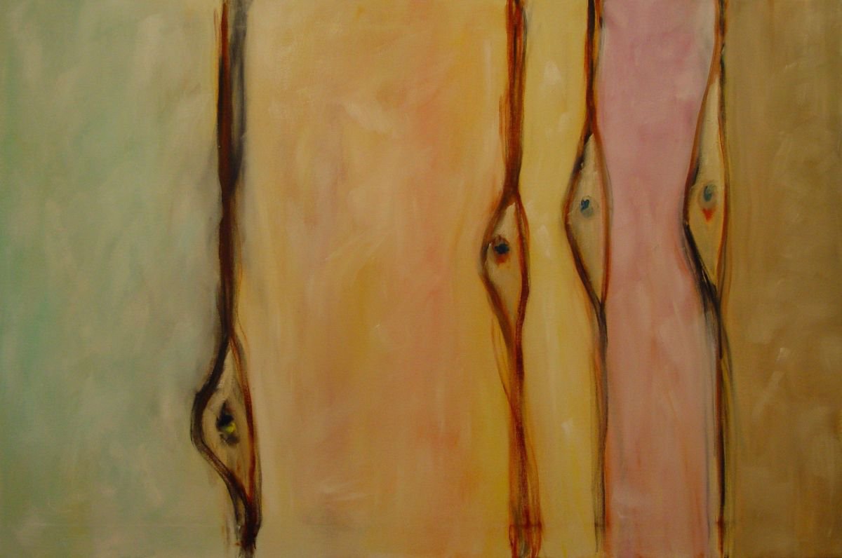 Organic Abstract Oil Painting By Leon Sarantos, 36 X 24", Organic Creatures At The Beach, Original Artwork