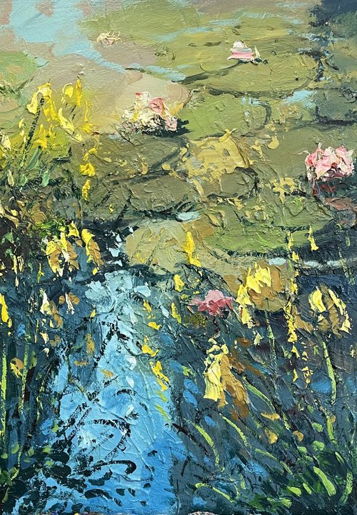 Water Lilies Oil Painting on Canvas by Agostino Veroni