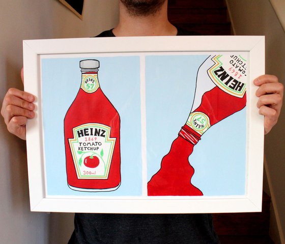 Tomato Ketchup Bottle Two Ways Pop Art Painting On A3 Paper (Unframed)