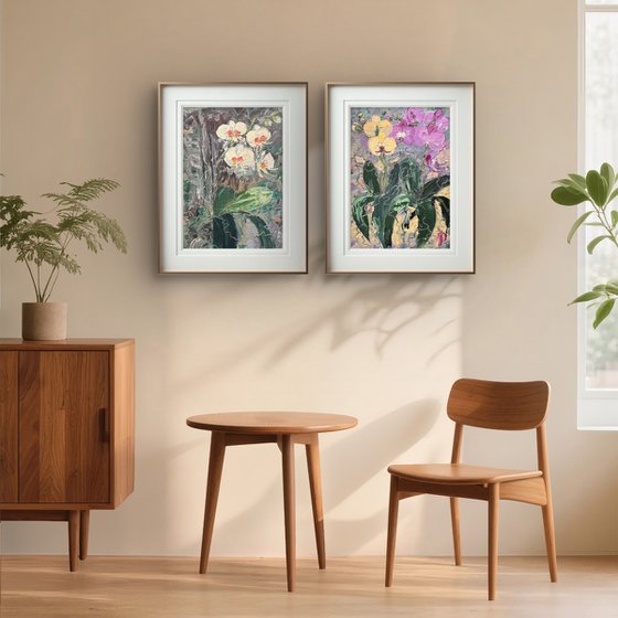 Wild orchids Set of 2 Oil Diptych