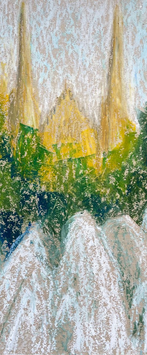 Fountain Original Painting, Mallorca Oil Pastel Painting, Europe City Drawing, Impressionist Wall Art by Kate Grishakova