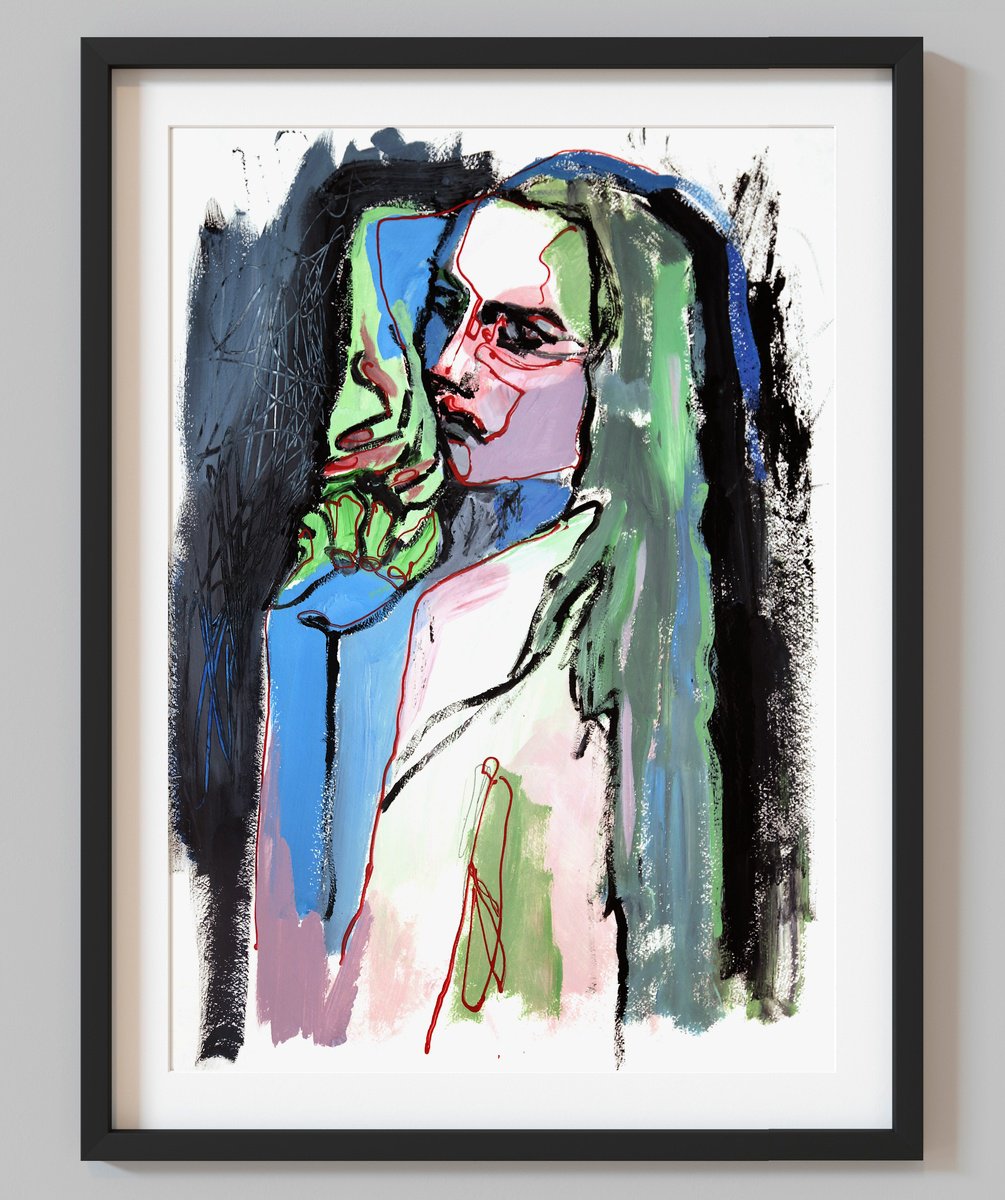 Impressionistic Portrait Acrylic Painting By Evgenia Makarova, 17 X 23, Unknown Woman Portrait, Original Artwork