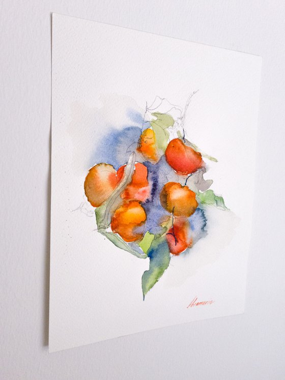 Tangerines.  Original watercolor picture.