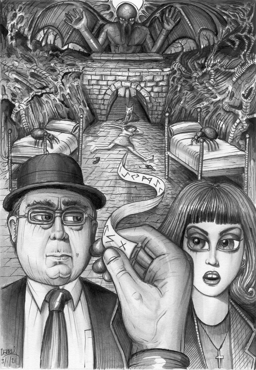 Surrealistic Landscape Drawing By Spencer John Derry, 8 X 12", Casting The Runes, Original Artwork