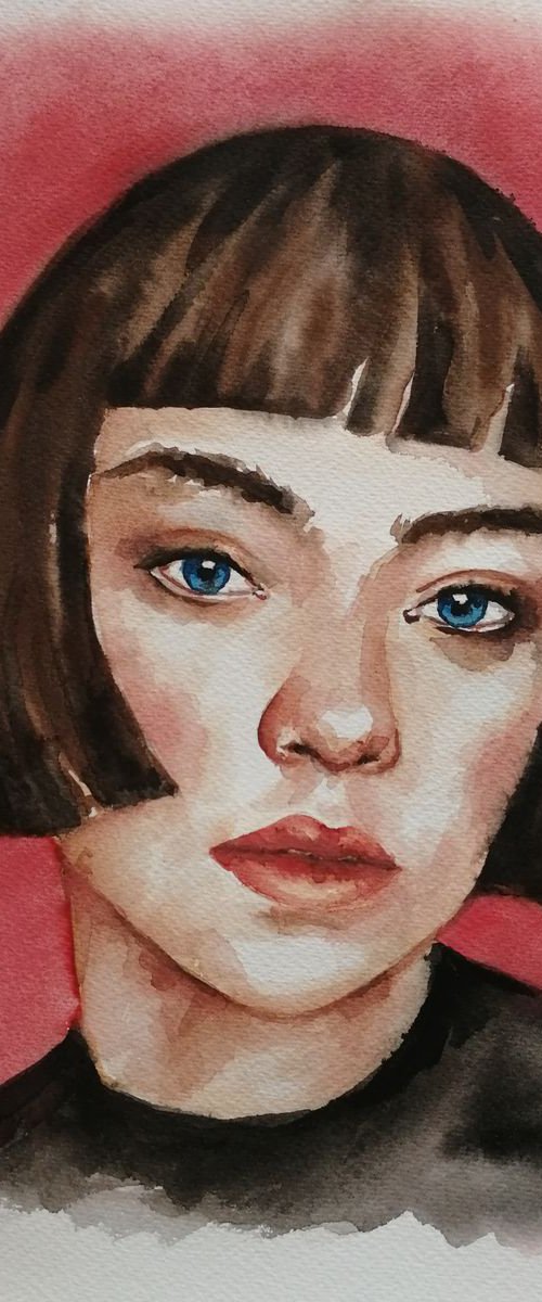 The girl - original watercolor portrait by Mateja Marinko