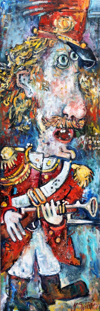 Expressive Portrait Oil Painting By Nikifor Swiristuhin, 18 X 55", - Papa Guardsman - ?, Original Artwork