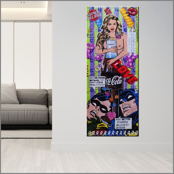 Simply Beautiful 200cm x 80cm Mel Ramos Nude Batman Textured Urban Pop Art