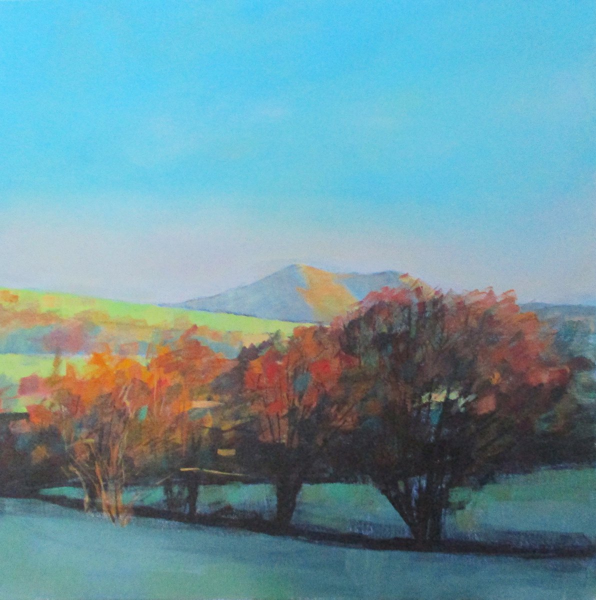 Impressionistic Landscape Acrylic Painting By Stuart Roper, 24 X 24", Misty Morning, Original Artwork