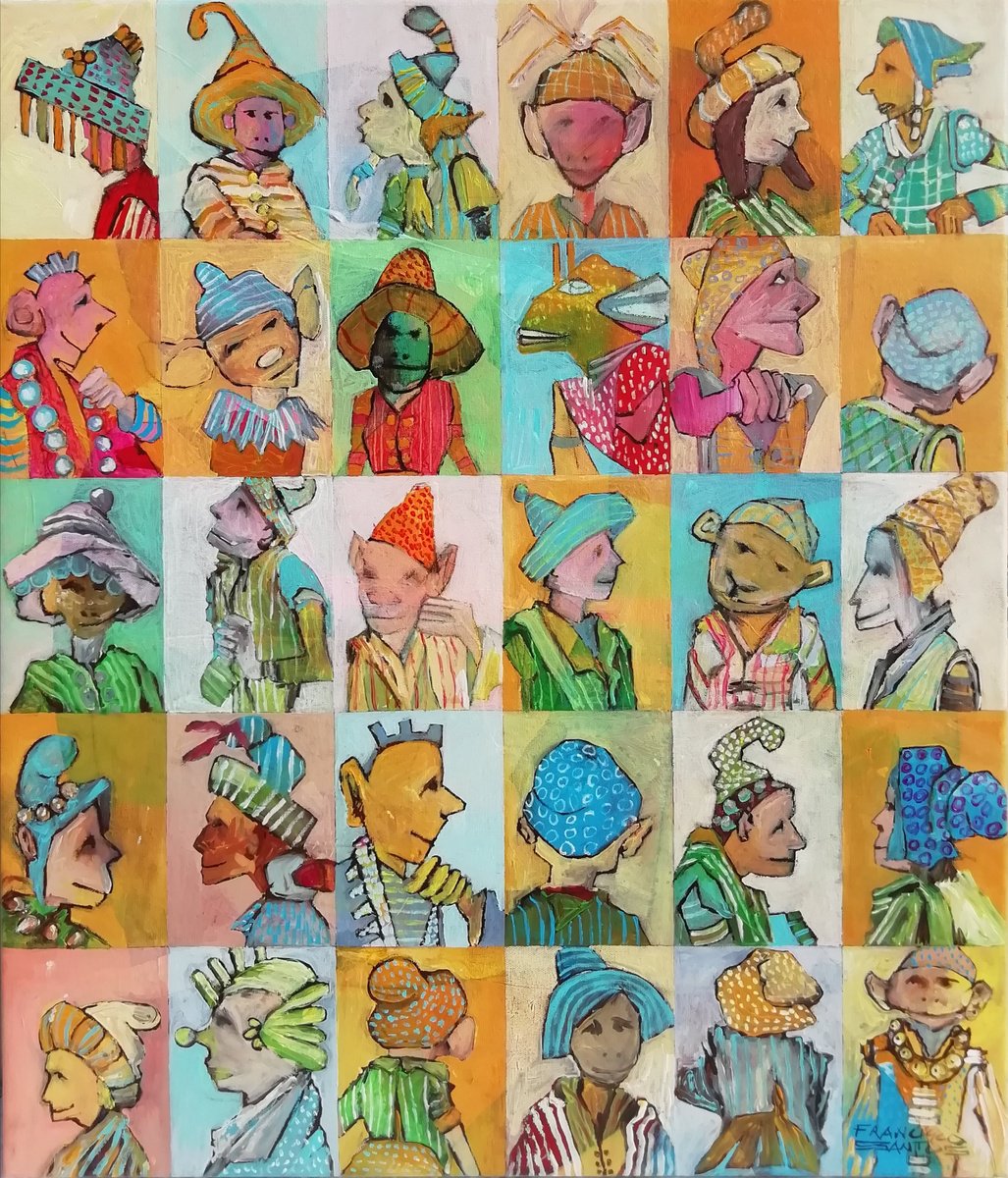 Expressive Portrait Acrylic Painting By Francisco Santos, 24 X 28, Figurative Fragments 1, Original Artwork