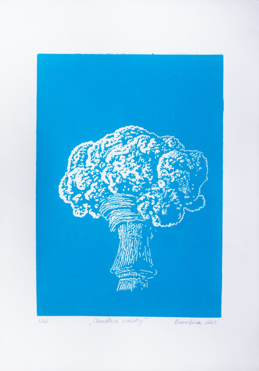 Landscape Linocut By Anastasia Borodina, 11 X 17, Cloudless Reality - Limited Edition Linocut, Original Artwork