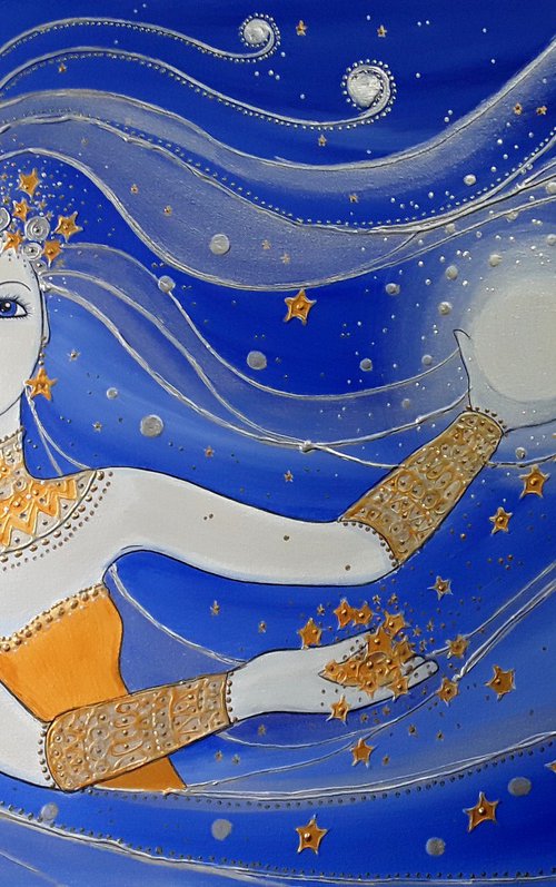 Night Goddess - Goddess of Night - Moon and Stars - Goddess Art by Angie Livingstone