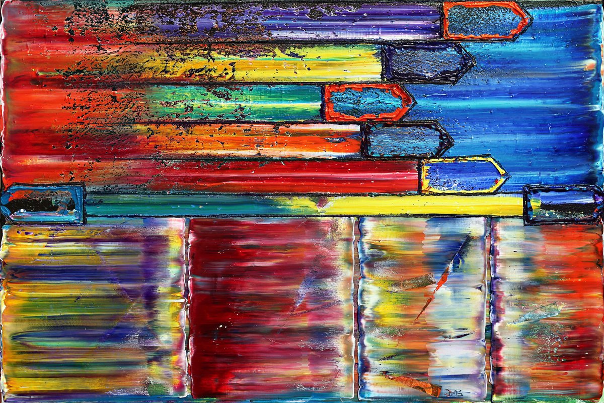 Geometric Abstract Oil Painting By Preston M. Smith (Pms), 36 X 24", "Passing Me By", Original Artwork