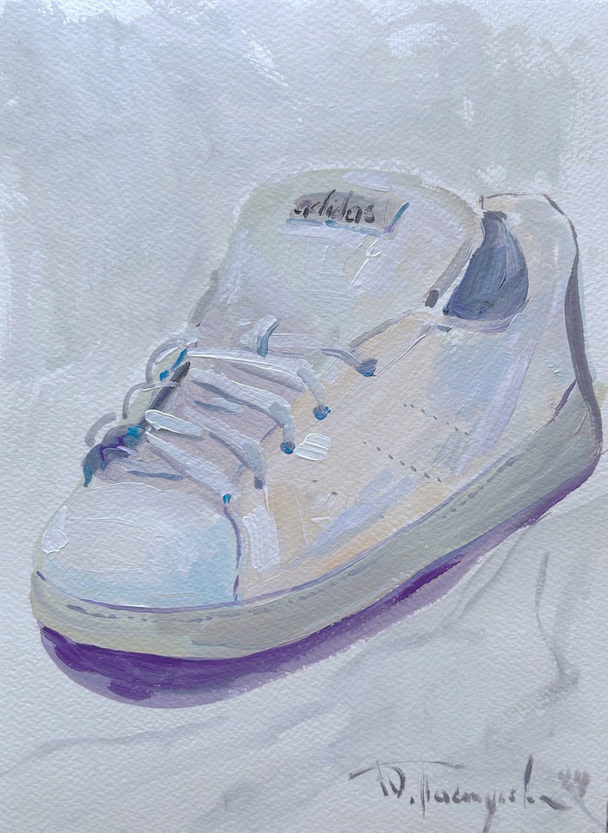 Impressionistic Still Life Acrylic Painting By Yuliia Pastukhova, 8 X 11", Boot Sketch Acrylic, Original Artwork