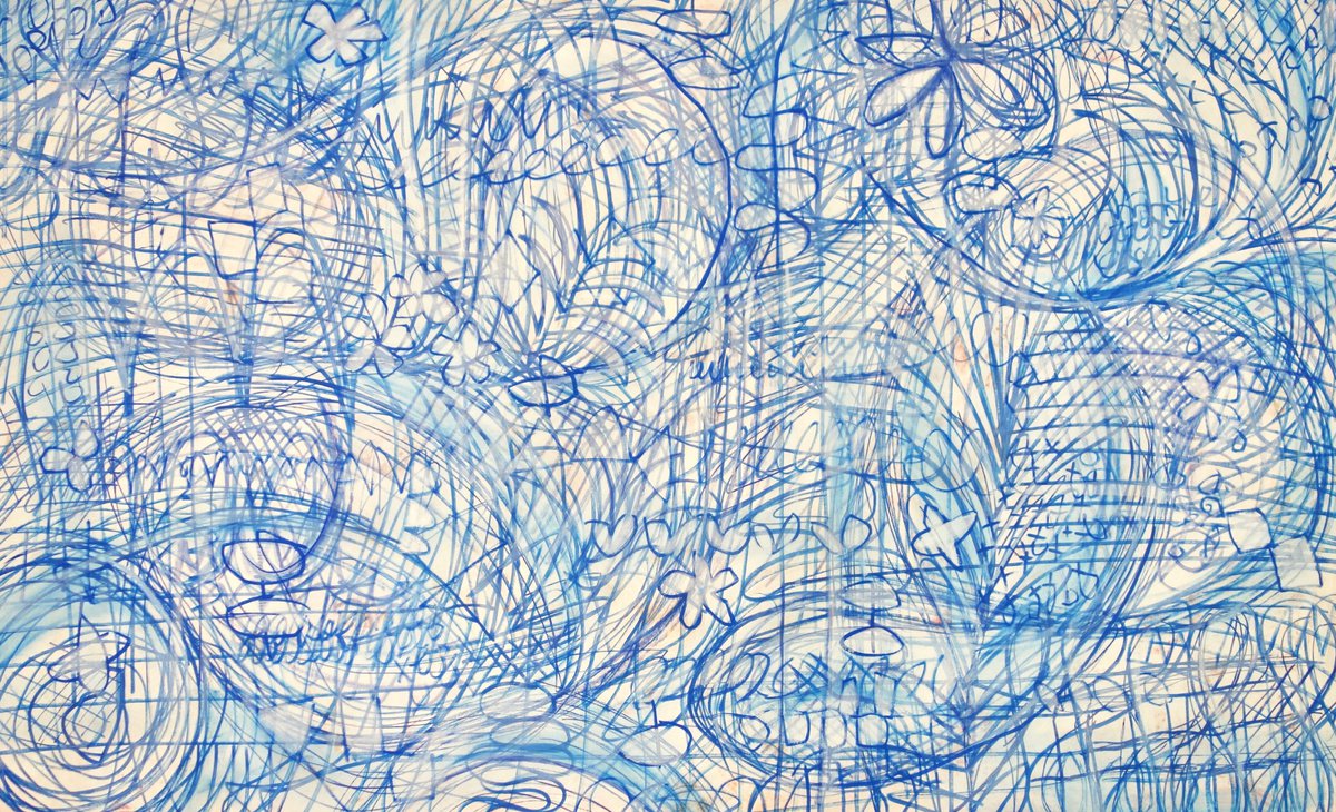 Abstract Acrylic Painting By Michelle Louis, 60 X 37", Blue Two, Original Artwork