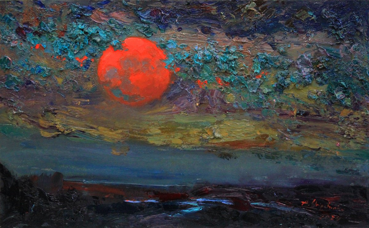 Red moon and clouds by Alisa Onipchenko-Cherniakovska