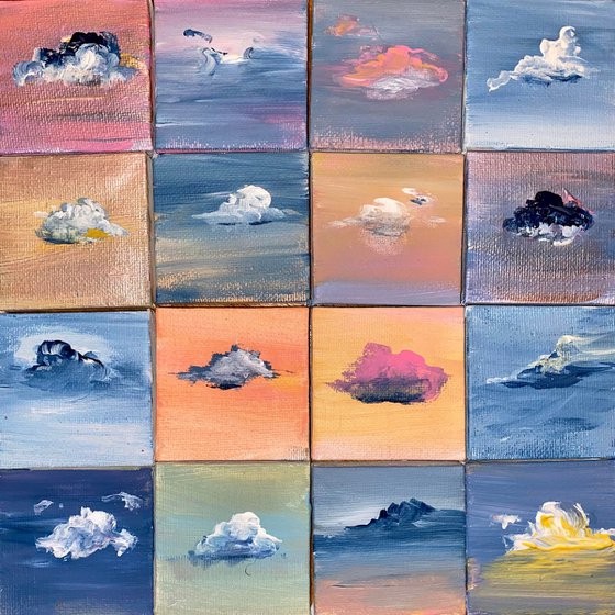 16-Piece Cloud Original Mini Paintings
