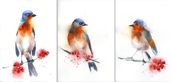 Set of 3 Bluebirds (7"x10")