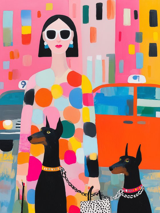 Luxury Woman with Dobermans