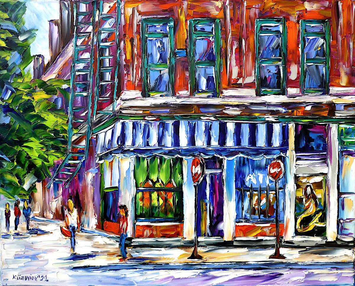 Expressive Cityscapes Oil Painting By Mirek Kuzniar, 20 X 16", Chicago Street Scene, Original Artwork