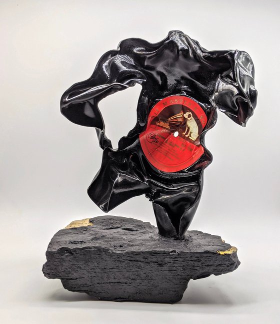 Female Figurative Sculpture, Vinyl Classical Music Record on Black Stone Gold Leaf Beethoven