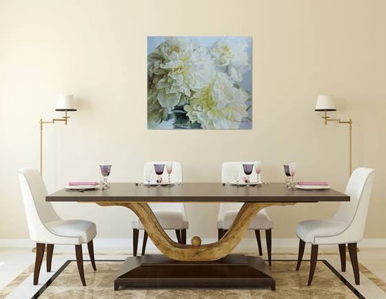 Three white peonies 90x80