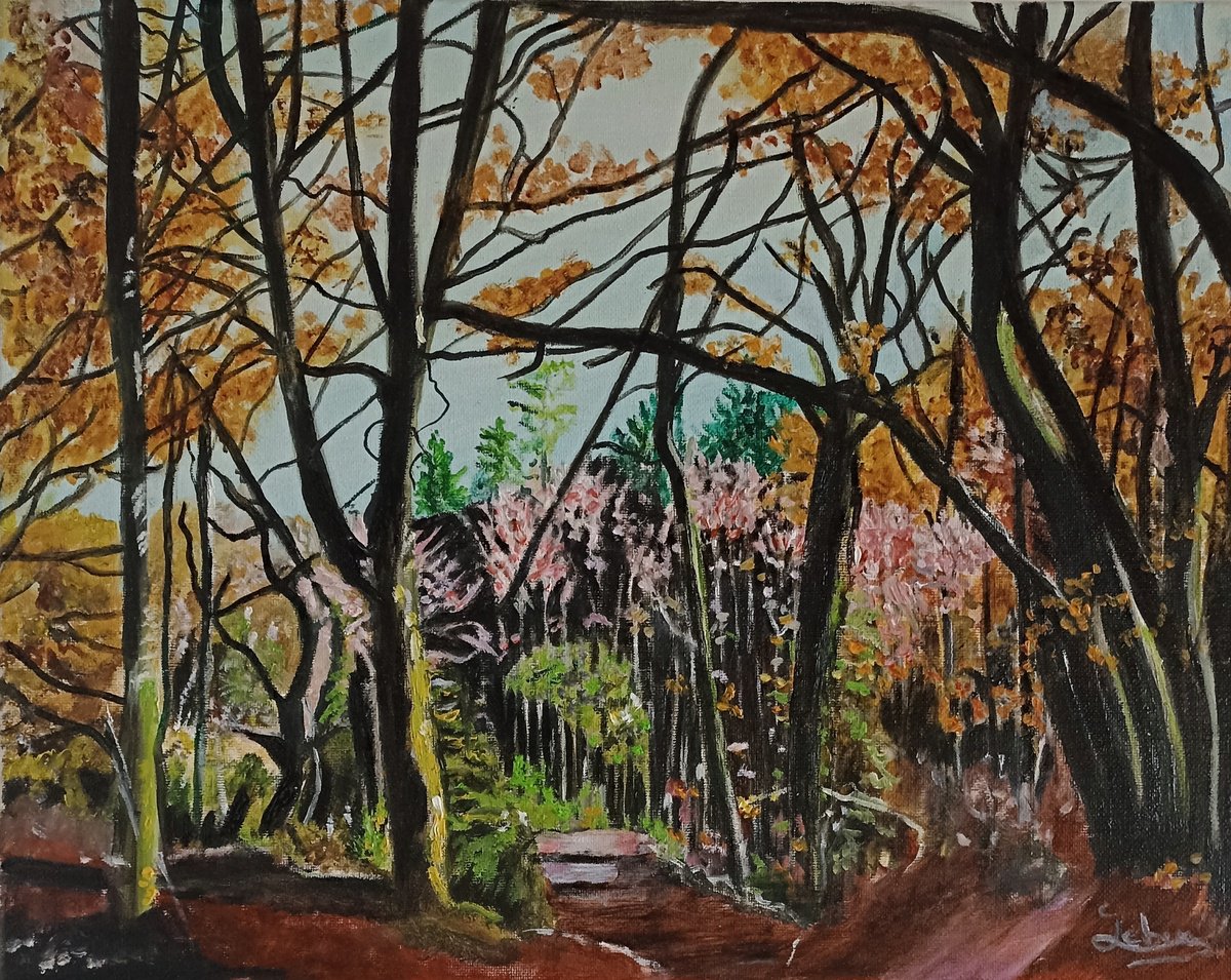 Impressionistic Botanical Oil Painting By Isabelle Lucas, 16 X 13, In The Colorful Forest, Original Artwork