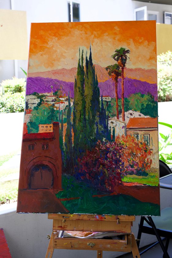 Evening and Cypresses