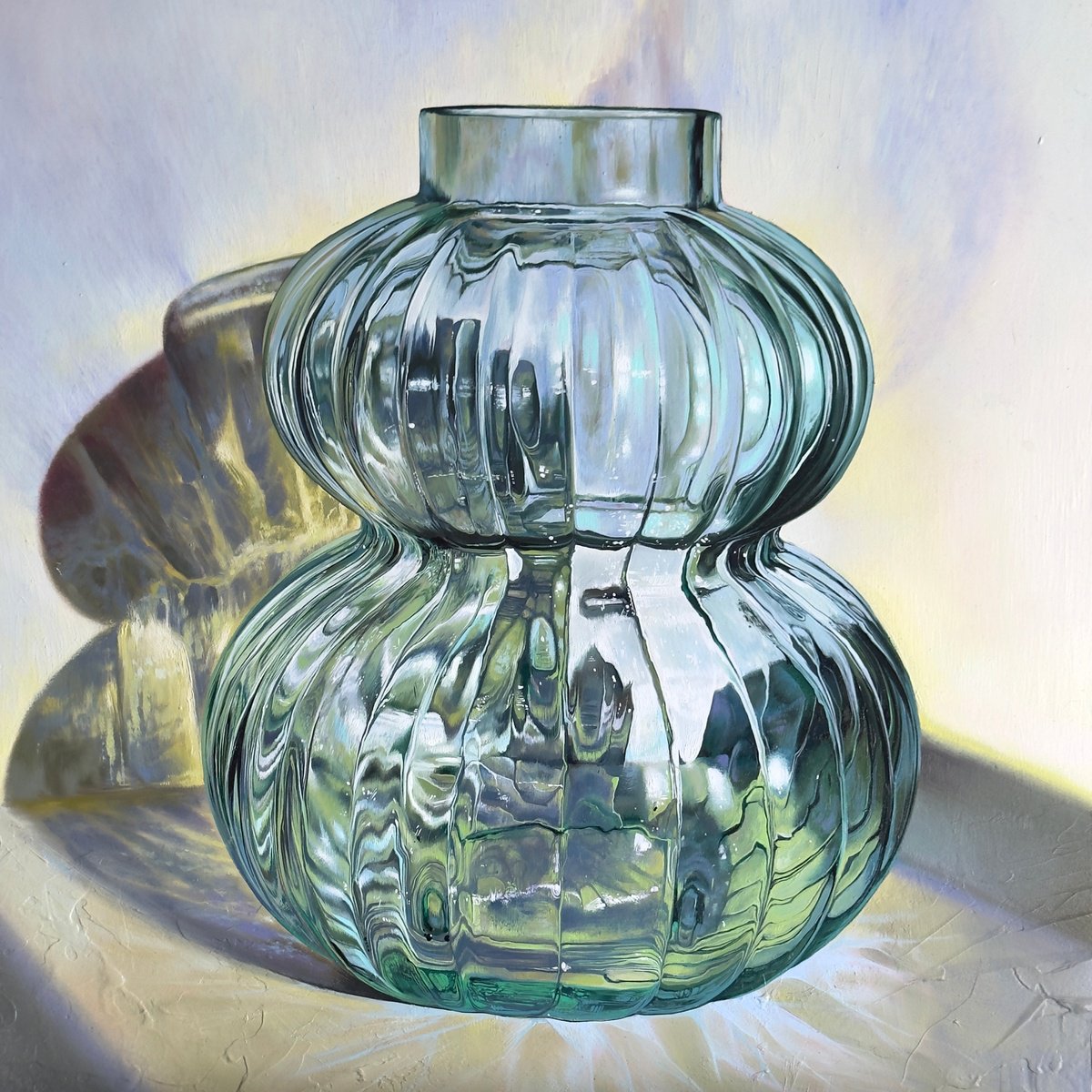 Photorealistic Oil Painting , Glass Vase - Still Life By Anastasia Parfilo, 20 X 20, Artwork For Sale On Artfinder