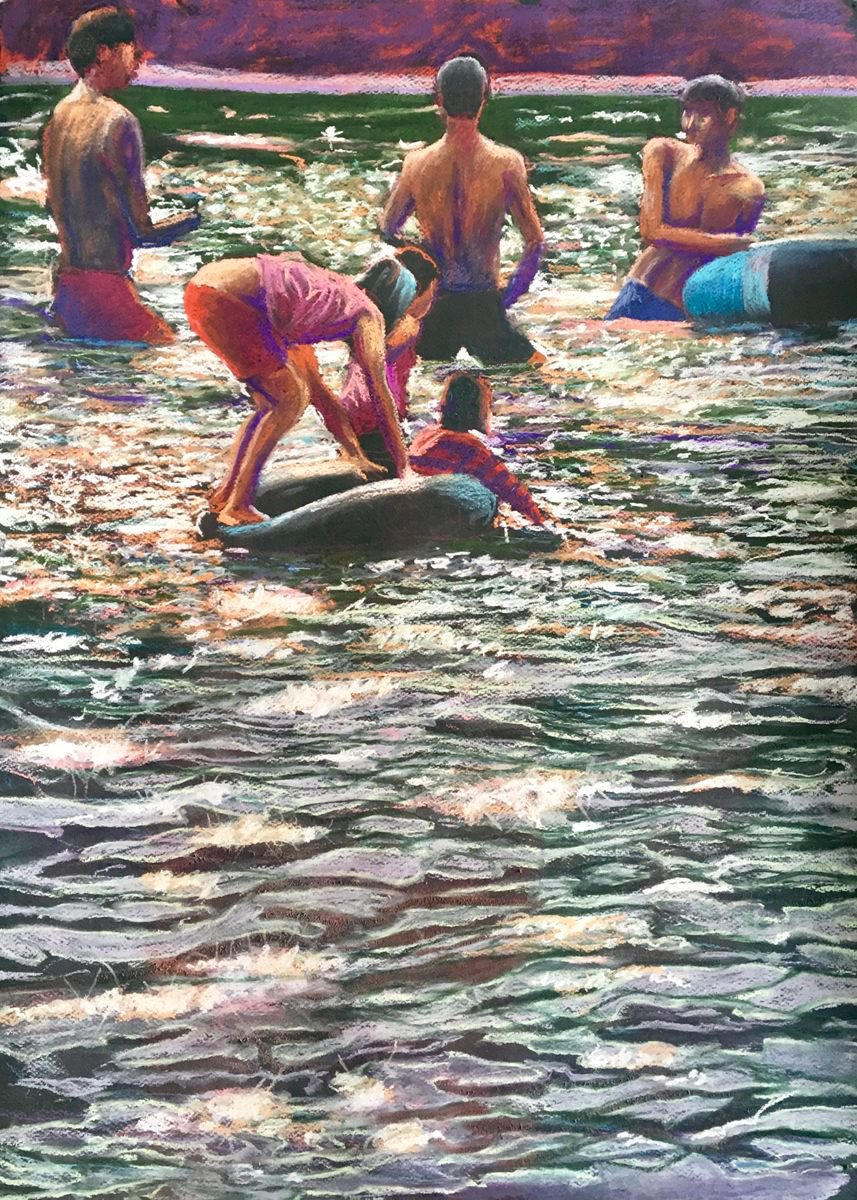 Impressionistic Landscape Pastel Drawing By John Cottee, 20 X 28, Afternoon In The Canal, Original Artwork