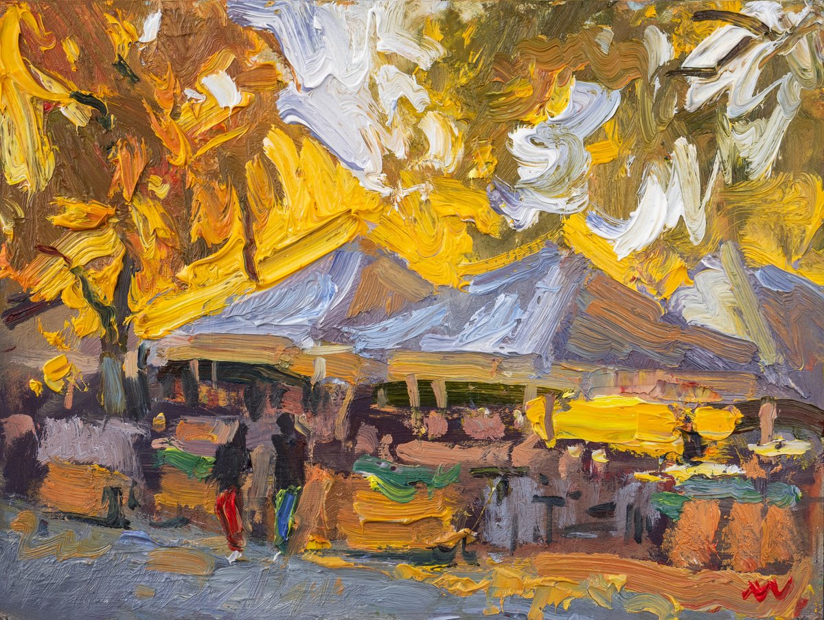 Impressionistic Cityscapes Oil Painting By Vasyl Moldavchuk, 12 X 9", Paris Cafe, Original Artwork